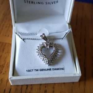 NEW 1/2 carat Diamond Heart Pendant Sterling silvr